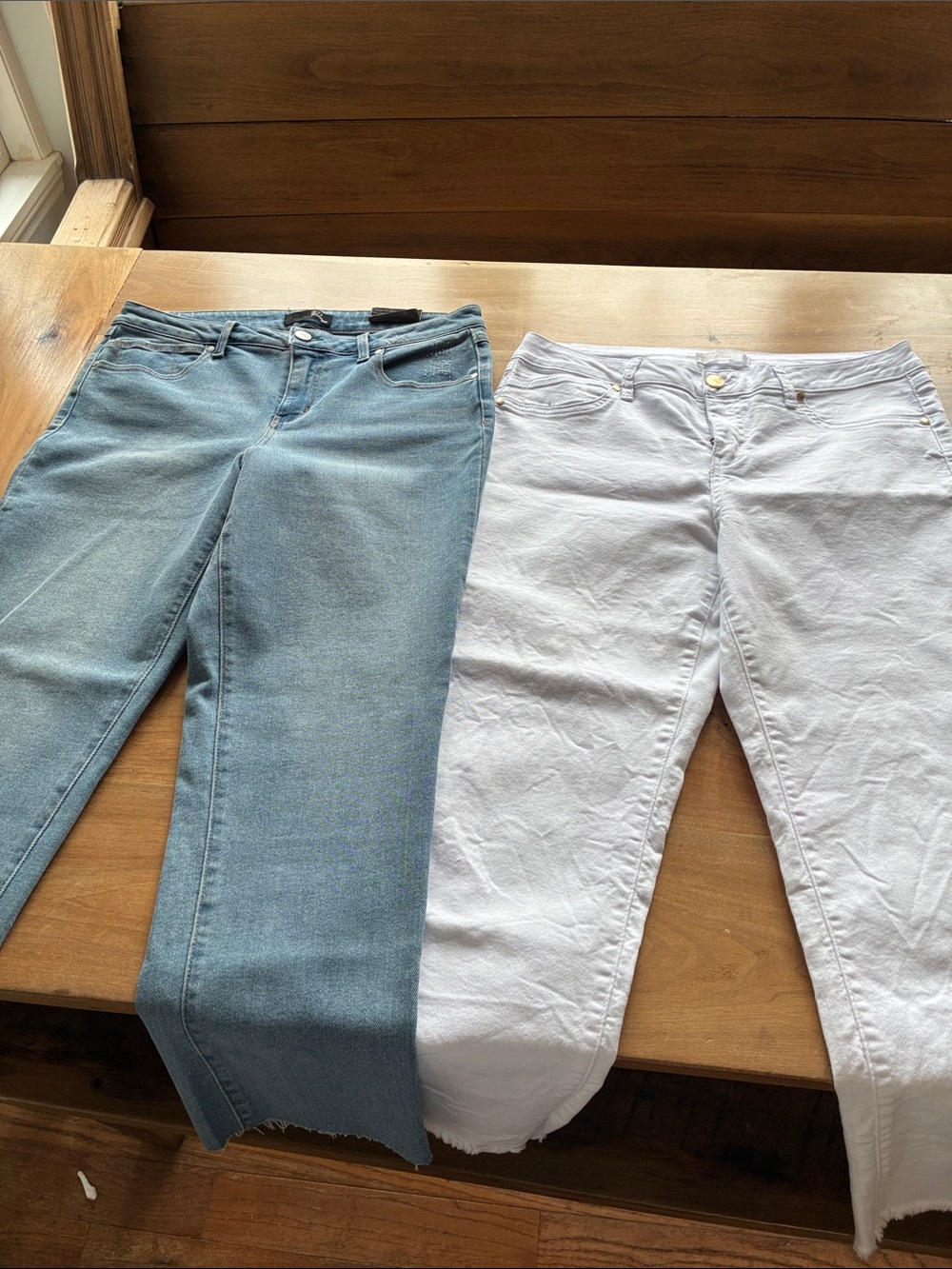 This is for both pairs — 1822 Denim Light Blue and White Cropped Jeans